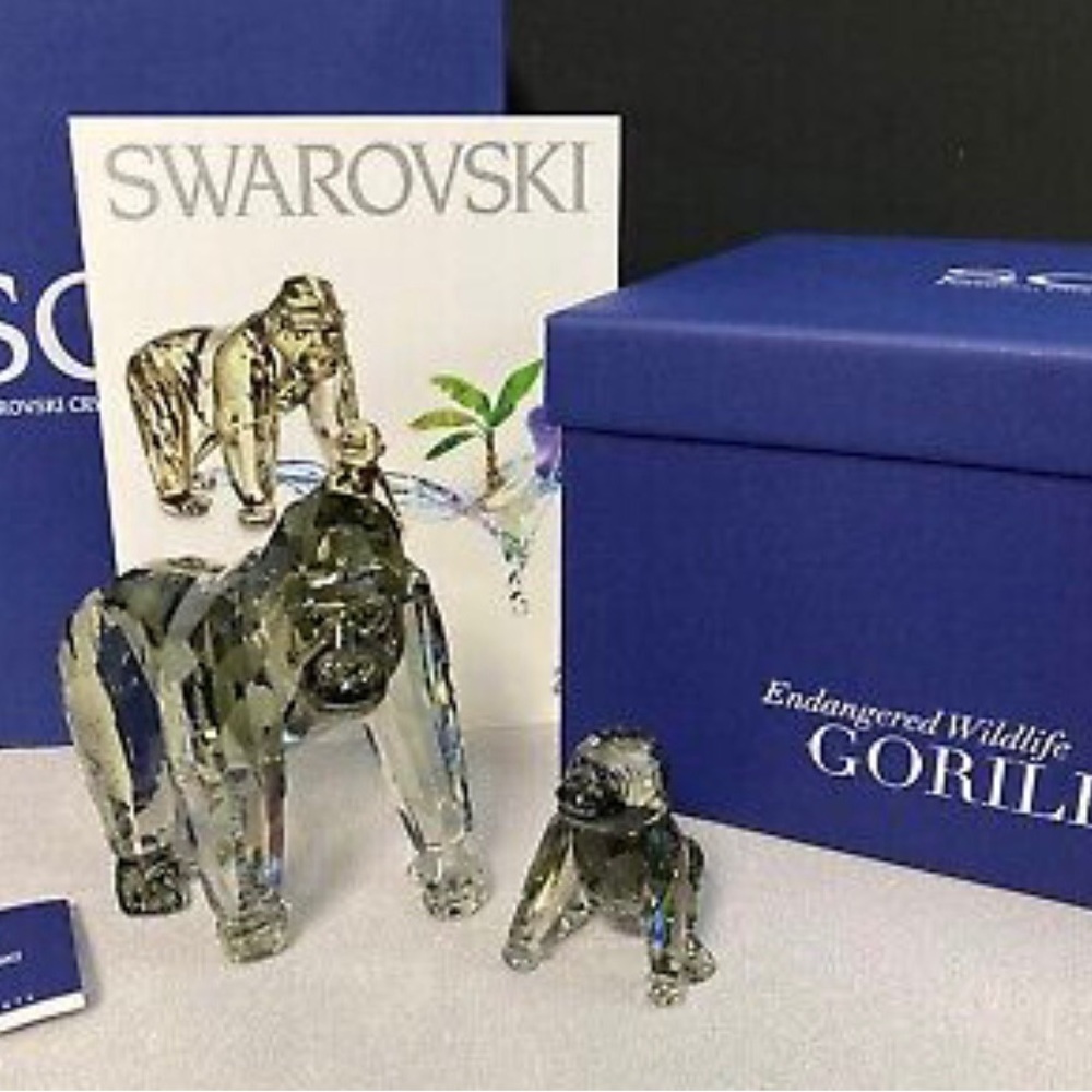 🌺NIB/NWT Retired 2009 Swarovski Gorilla and Baby from the SCS Collection🌺 GWP